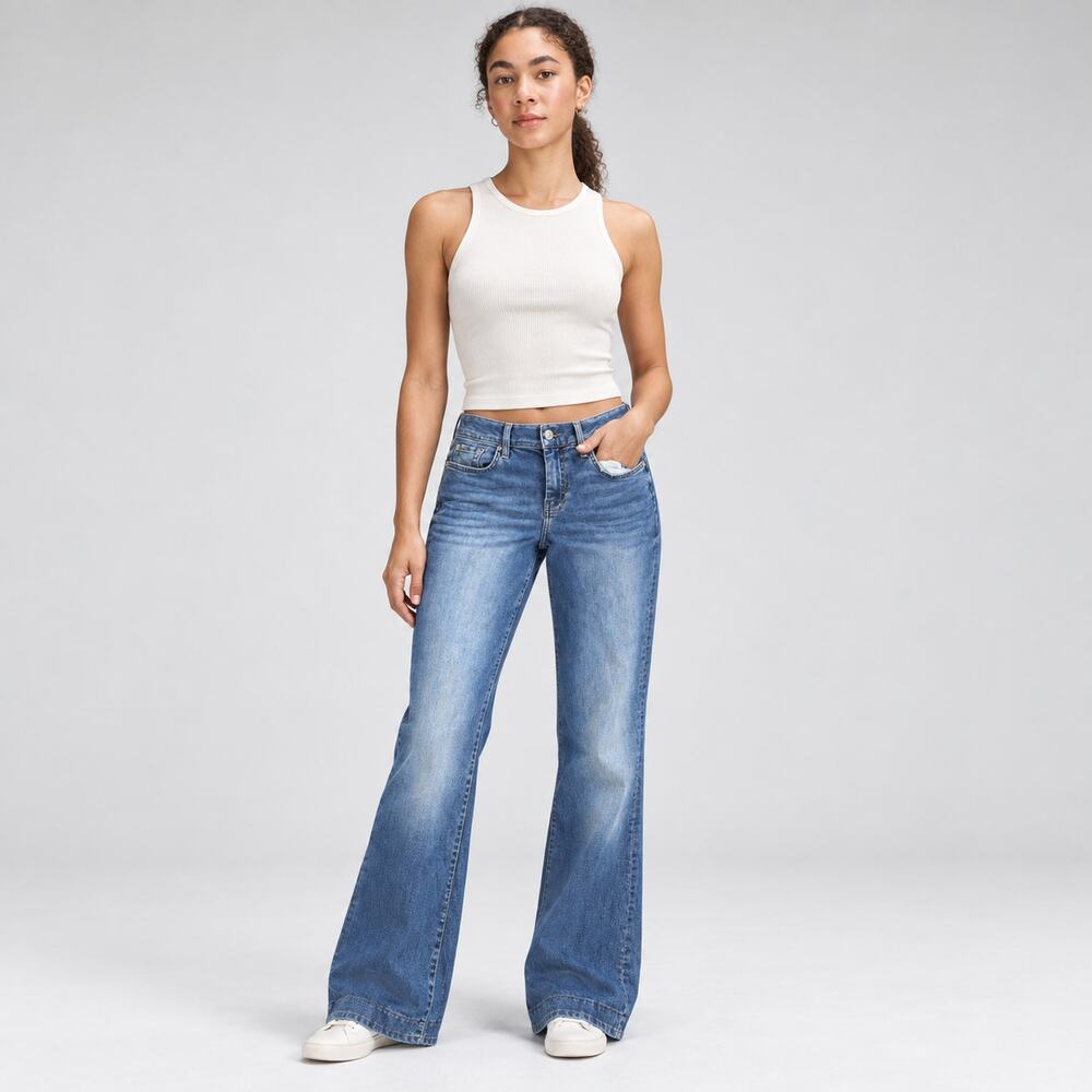 Vintage 7 For All Mankind Dojo Jeans Women Size 30 Blue Wide Leg Flare Boho 90s